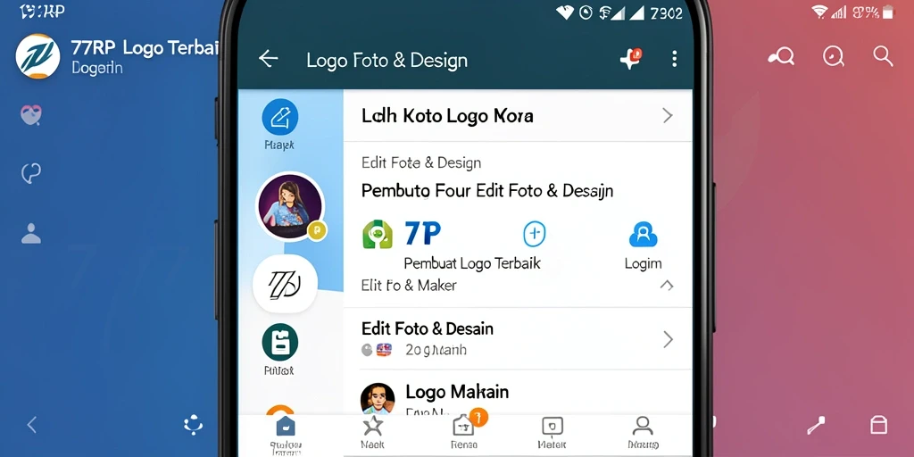 Antarmuka intuitif aplikasi 77RP untuk desain logo yang kreatif.
