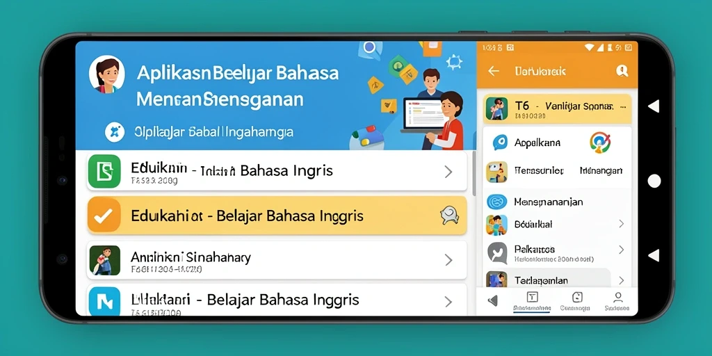 Antarmuka aplikasi T6 yang menarik dan mudah digunakan untuk belajar bahasa Inggris.
